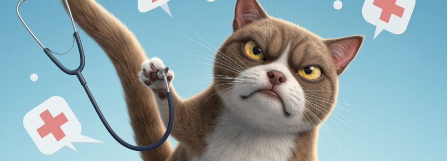 Кошка с недовольным выражением морды пытается дотянуться до хвоста